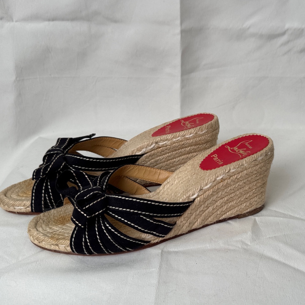 Christian Louboutin Black and Tan Espadrille Wedges